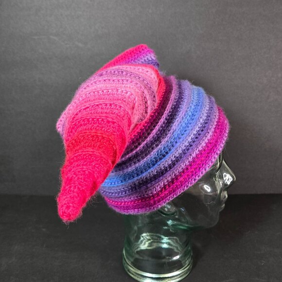 Handmade FaeFoolery Wool Crochet Cosplay Hat Cap Pink Purple Rainbow Stripes NEW - Picture 4 of 8